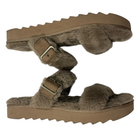 Koolaburra UGG Faux Fur Slide Sandals 1110213 Taupe Womens Sz10 Like NWOT - Picture 7 of 10